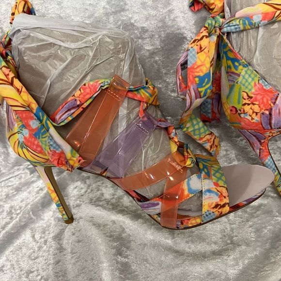 Gianni Bini Printed Ankle Wrap Lace-up Strappy Dress Sandal Stilettos 9.5 & 10 - Picture 1 of 15